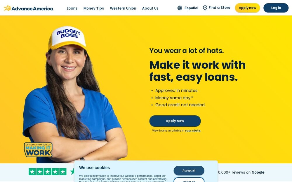 Screenshot of the Advance America website