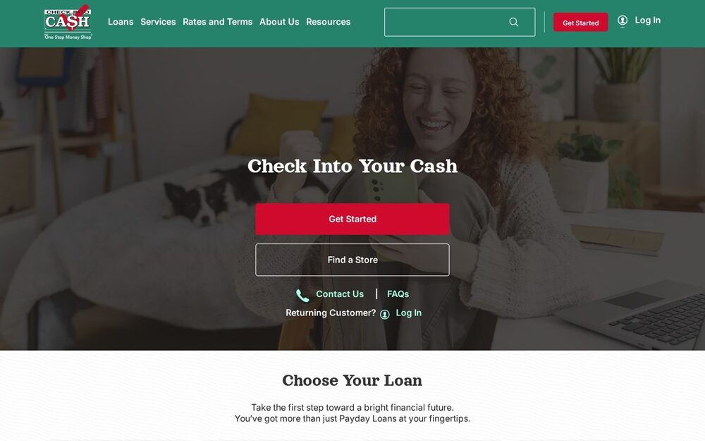 Screenshot of the Check Into Cash website