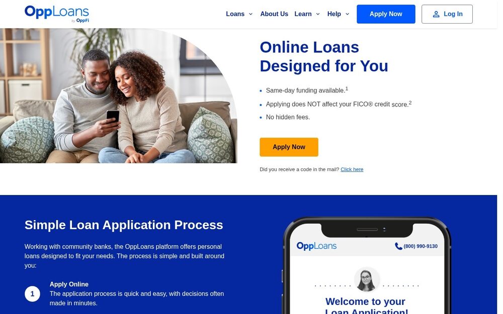 Screenshot of the OppLoans website