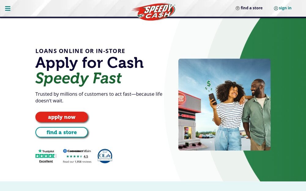 Screenshot of the Speedy Cash website